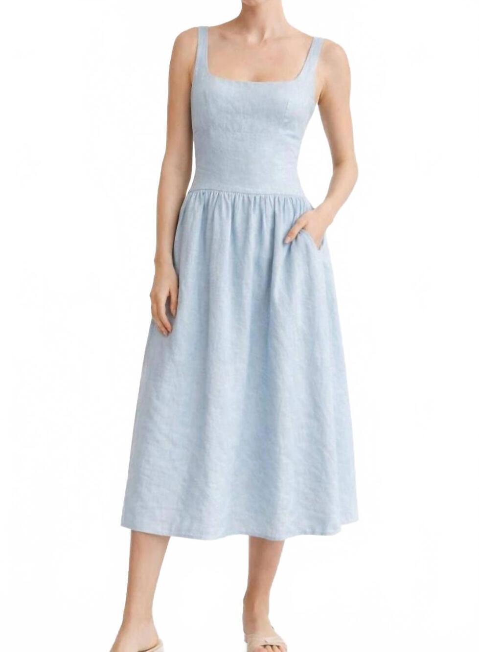 NEW RESET BY JANE linen low back dress in blue